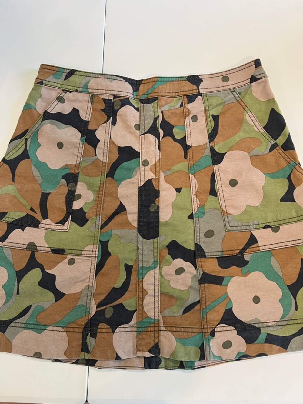 CAbi Floral Camo A-Line Skirt in Green, Brown & Black, 8